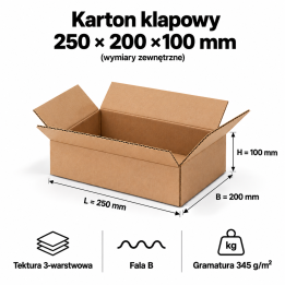 Karton klapowy 250x200x100 mm – 20 szt. | PROFESTO