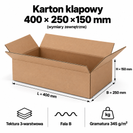 Karton klapowy 400x250x150 mm – 20 szt. | PROFESTO