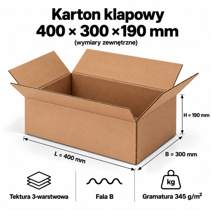 Karton klapowy 400x250x150 mm – 20 szt. | PROFESTO