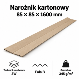 Narożnik kartonowy 85 × 85 × 1600 mm, 3W, fala B, 345 g/m² - 20 szt.