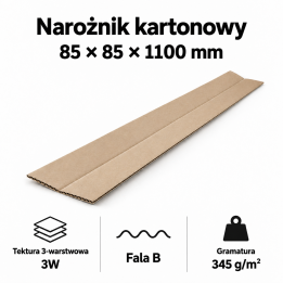 Narożnik kartonowy 85 × 85 × 1100 mm, 3W, fala B, 345 g/m² - 20 szt.